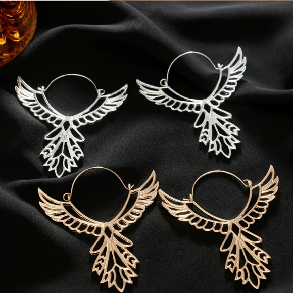 2 Left! Phoenix Rising Angel Wings Silver Earrings - Picture 5 of 7